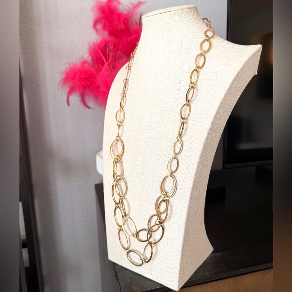 Gold Multi-Link Long Statement Necklace - image 5